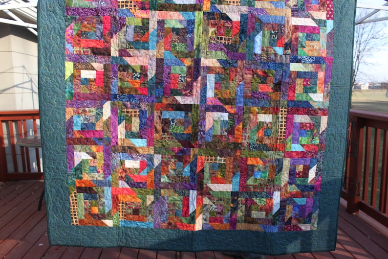 Lap Quilt Beginners and Enders Batik Brights Log Cabin Variation Handmade Quilt Etsy
