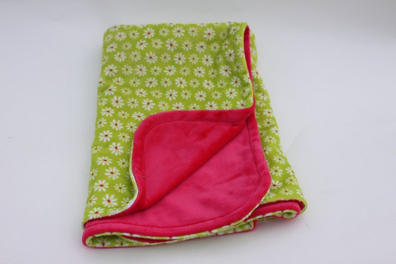 Baby Blanket Minky Girl Flowers Green Pink White Daisy Etsy