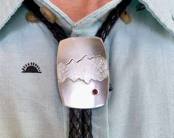 Teton Bolo Tie | Custom Bolo Mountain Tie | Bolo Tie for Men Wedding | Bolo Tie Silver | Custom Bolo Tie | Mountain Inspo Bolo Tie