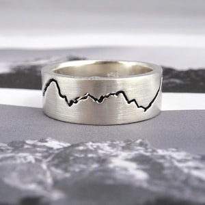 Custom Modern Mountain Ring | 8mm Mens Mountain Ring | Custom Mountain Ring | Gold Mountain Wedding Band | Mens Mountain Band