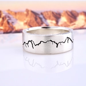 Custom Mountain Landscape Ring | 7mm Alternative Wedding Band | Custom Mountain Band | Mens Custom Mens Ring | Women's Mountain Band