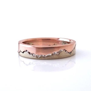 Mixed Metal Diamond Eternity Mountain Ring | Mixed Gold Wedding Band | Eternity Mountain Ring | Rose & Yellow Gold Wedding Band