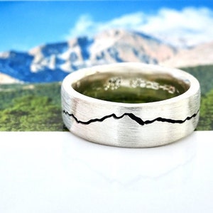 Custom Modern Mountain Ring | 7mm Mountain Band | Sterling Silver Mountain Ring |  Platinum Mountain Ring Men | White Gold Mens Wedding Band