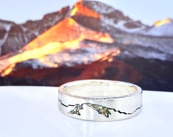 Longs Peak Summit Inlay Ring | Longs Peak Mountain Ring | Longs Peak Jewelry , Gold Mountain Wedding Band, Longs Peak Jewelry