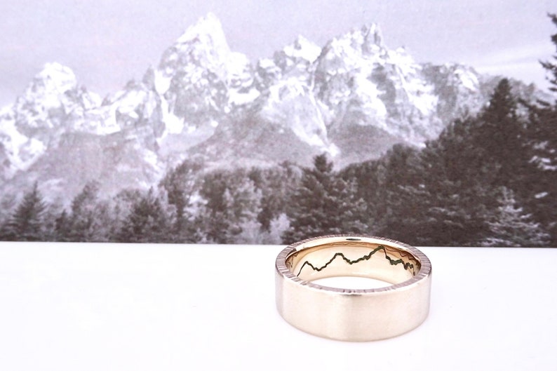 Teton Hidden Mountain Inlay Ring 8mm Teton Wedding Band Gemstone Inlay Mountain Band Teton Mens Ring Teton Mountain Band image 1