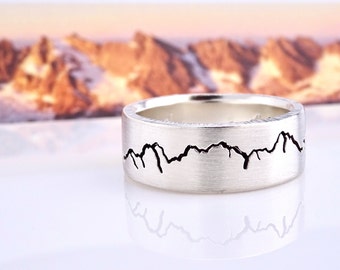 Custom Mountain Landscape Ring | 7mm Alternative Wedding Band | Custom Mountain Band | Mens Custom Mens Ring | Women's Mountain Band