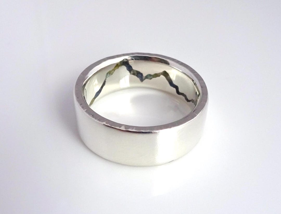 Hidden Mountain Range Ring | Custom Gemstone Inlay Wedding Band | 14k ...