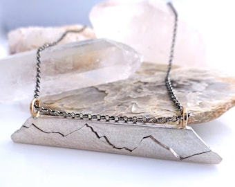 Mountain Bar ketting | Bar ketting personaliseren | Sterling zilveren staaf hanger | Gold Bar berg ketting | Jubileum geschenk