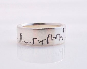Seattle Cityscape Ring | Custom Skyline Wedding Band | Custom City Skyline Ring | Handmade in Seattle Ring | Personalized Cityscape Ring