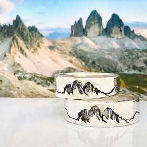 Dolomites Summit Inlay Ring handmade to order with your choice of recycled material & gemstone.