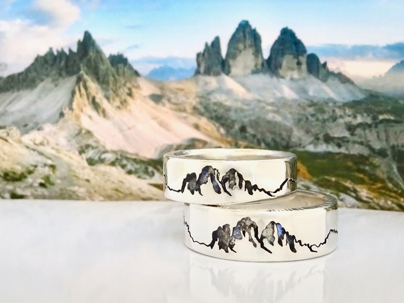 Dolomites Summit Inlay Ring handmade to order with your choice of recycled material & gemstone.