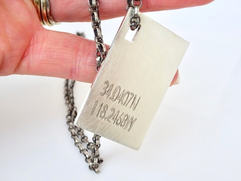 Custom ID Tag Pendant Personalized Tag Necklace Coordinates Pendant Sterling Silver Dog Tags Custom ID Tags image 3