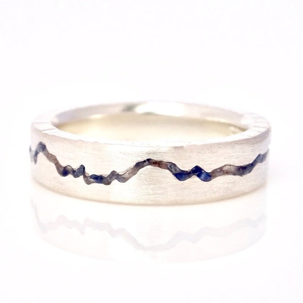 Benutzerdefinierte Edelstein-Berg-Inlay-Ring | 6mm Einlegeband | Herren Ehering Gold | Edelstein-Inlay-Ring Platin | Personalisierter Edelsteinring