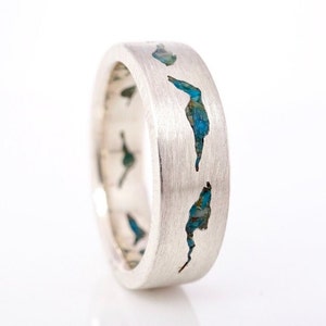 Glacier Inlay Ring | Gemstone Inlay Wedding Anniversary Band | Platinum Inlay Wedding Band | Alt Engagement Ring | Alternative Wedding Ring