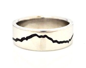 Rainier Mountain Inlay Ring | Palladium Mountain Ring | Mens Palladium Wedding Ring | Alternative Wedding Band | Mount Rainer Ring