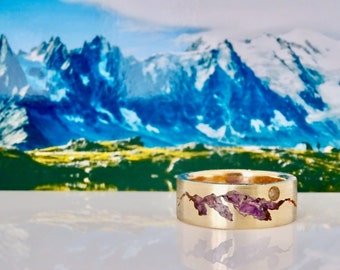 Mont Blanc Summit Ring | Mont Blanc Mountain Ring | Mens Mountain Ring | Mountain Wedding Band | Women's Gold Wedding Band