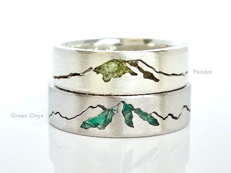 Summit Mountain-inlegring Berg trouwring Platina bergring Mountain Inlay Band Goud Zilveren berg trouwring afbeelding 6