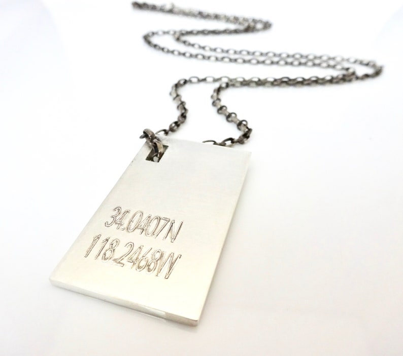 Custom ID Tag Pendant Personalized Tag Necklace Coordinates Pendant Sterling Silver Dog Tags Custom ID Tags image 4
