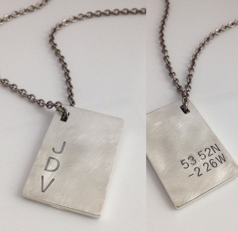 Custom ID Tag Pendant Personalized Tag Necklace Coordinates Pendant Sterling Silver Dog Tags Custom ID Tags image 5
