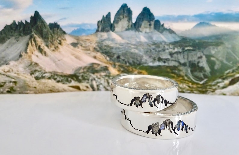 Dolomites Mountain Ring Dolomites Summit Ring Dolomiti Ring Inlay Mountain Ring Custom Mountain Ring Italian Alps Mountain Ring image 5