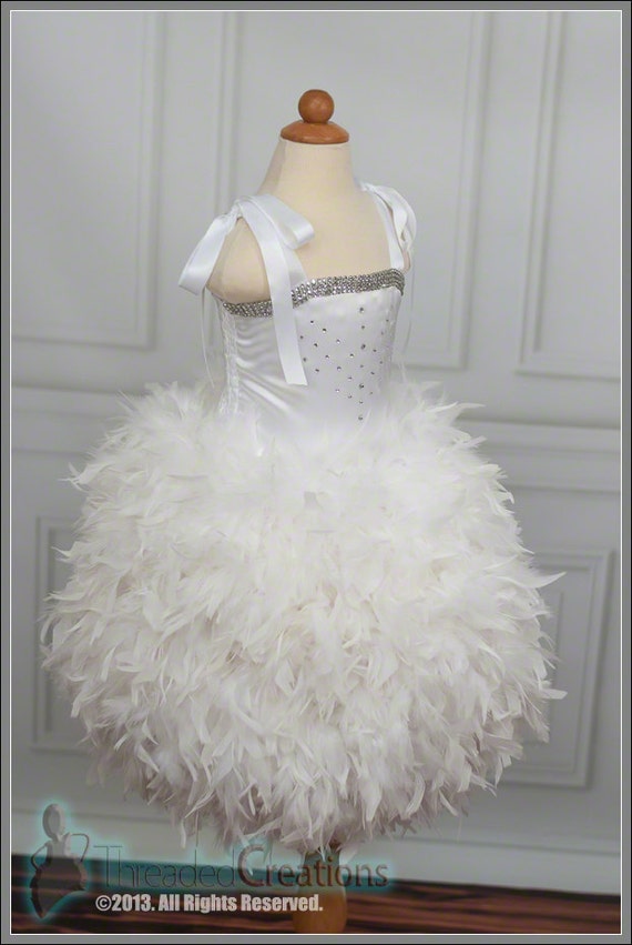 Frozen Snow or Ice Princess Costume Dress with White Feather Skirt