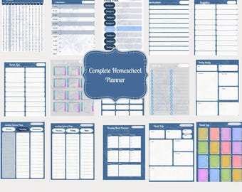 Pianificatore completo per l'istruzione domiciliare in formato PDF / Piano settimanale delle lezioni, registro del programma di studi (download digitale)