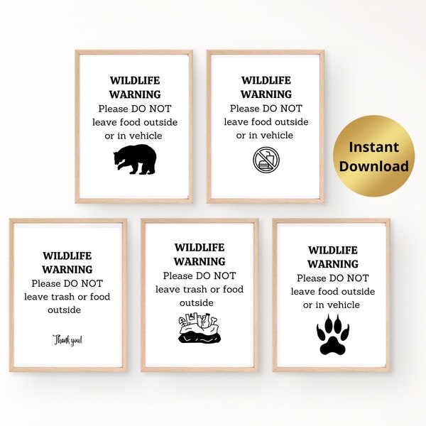 Wildlife and Bear Warning- Please do not leave trash or food signs - 6 variations