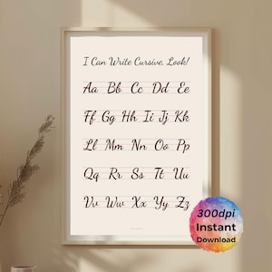 Cursive Handwriting Practice Chart for Kids, Homeschool Alphabet Poster (Digital Download)