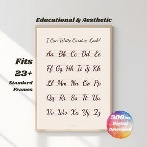 Tabla de práctica de escritura cursiva para niños, póster del alfabeto para la educación en casa (descarga digital)