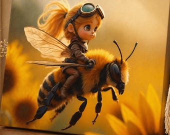 Fairy Riding Bee Canvas Wall Art Fantasy Cottagecore Decor Nursery Living Room Gift