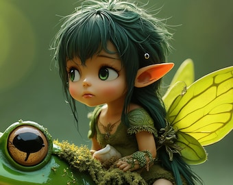 Frog Fairy Wall Art, Fantasy Printable, Nature Fairy Decor, Digital Download