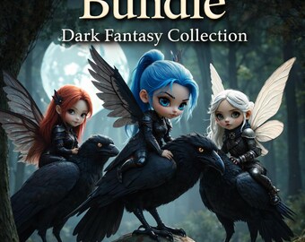 Raven Fairy Bundle, Dark Fantasy Gothic Wall Art, Printable Download Set