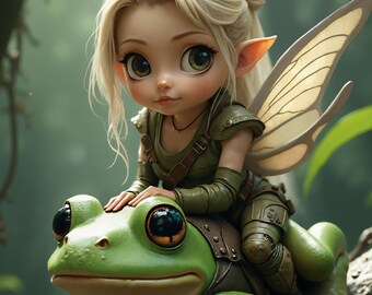 Fairy Riding Frog Wall Art: Whimsical Fantasy Nursery Decor (Digital Download)