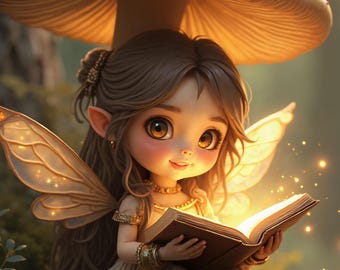 Cozy Reading Fairy Wall Art Cottagecore Printable Book Lover Gift Fantasy Decor