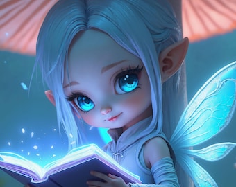 Reading Fairy Wall Art Book Lover Gift Cozy Fantasy Printable Fairy Decor