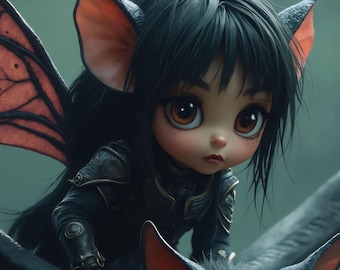 Dark Fairy Printable Wall Decor, Fantasy Fairy Riding Bat, Gothic Nursery Download