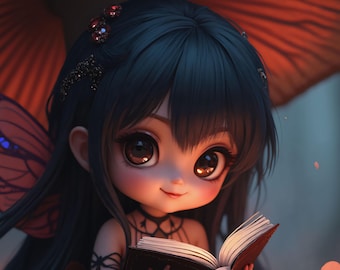 Gothic Fairy Wall Art Reading Fairy Printable Book Lover Gift Fantasy Decor