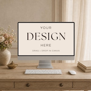 Desktop Mockup | Canva Template Square 1:1 | Editable Drag and Drop PC Monitor