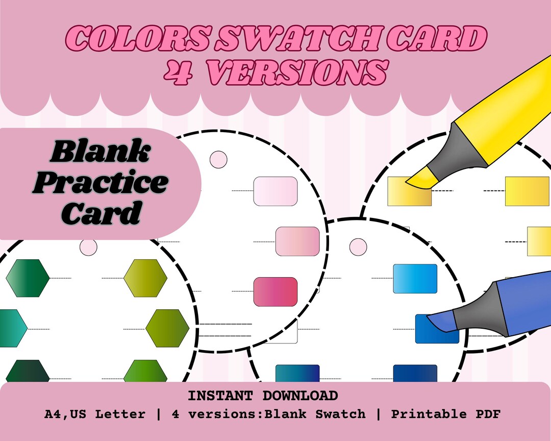 Colors Swatch Card Printable PDF, Blank Color Chart Practice Sheet ...
