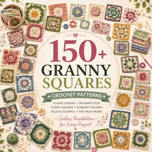 150+ Grandma Square Häkelanleitungen Bundle, Blumenmotiv Afghan, Boho Floral Hexagon, Decke Strickjacke
