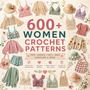 Ensemble de plus de 600 modèles de crochet pour femmes, méga pack de vêtements ultime, robe-gilet bomber cardigan,