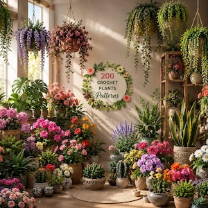 200 Crochet Plant Pattern Bundle , Amigurumi Hanging Basket & Flower Pot, Indoor Gardening Succulent  Decor,