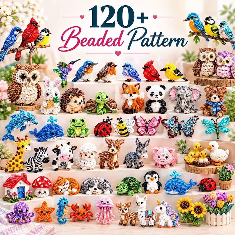 120+ 3D Beaded Pattern Bundle, Seed Bead Keychain , Peyote Weaving ...