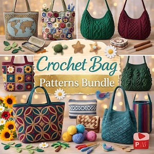 Crochet Bag Pattern Bundle, 40+ Granny Square Tote PDFs, Boho Purse & Messenger Bag Tutorials