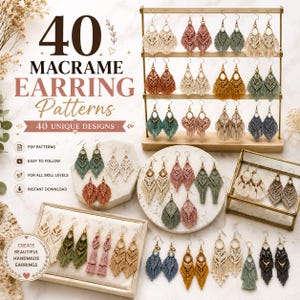 40 Macrame  Earring Patterns Bundle , Boho Woven Jewelry , Handmade Thread Yarn Earrings, Instant Download