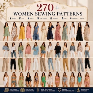 270+ Women Sewing Pattern Bundle  | Maxi Dress, Wide Leg Pants, Corset Top & Swimwear Patterns |