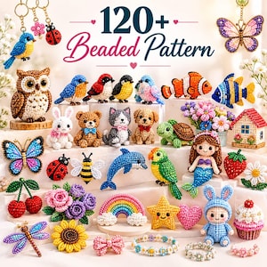 120+ 3D Beaded Pattern Bundle,  Seed Bead Keychain , Peyote Weaving Guide, Kawaii Figure Jewelry