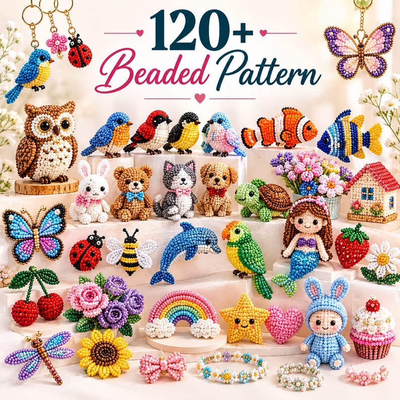 120+ 3D Beaded Pattern Bundle, Seed Bead Keychain , Peyote Weaving ...