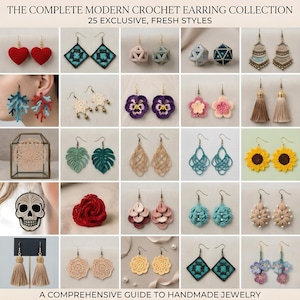 Bundel gehaakte oorbelpatroon, 25 boho-hangersieraden, micro-bloemen en hartoorbellen, handgemaakt
