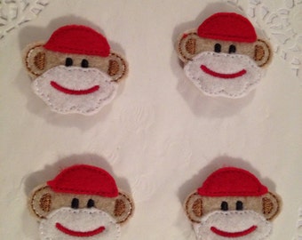 Sock monkey Mini felt Santa applique-set of 4
